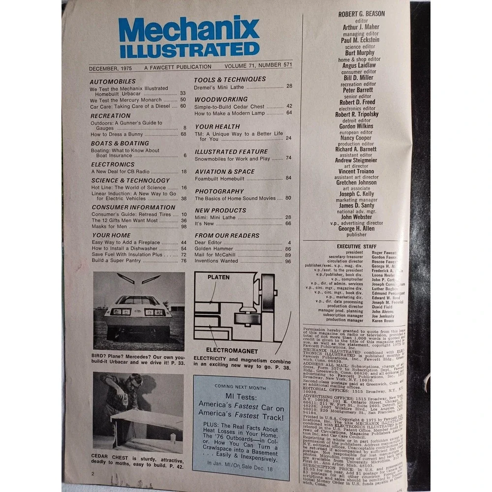 Vintage Mechanix Illustrated Magazine December 1975 Linear Induction‎ Urbacar